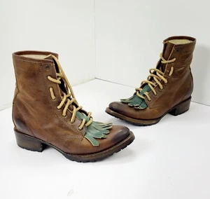 Freebird by Steven Rbstn Size 7 Granny Boot Brown Green Rare Womens Kiltie Boots - Picture 1 of 11