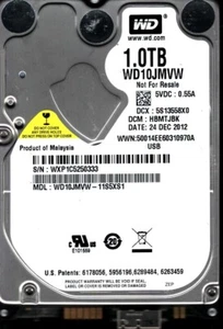 WD10JMVW-11S5XS1 S/N: WXP1C DCM: HBMTJBK WESTERN DIGITAL 1TB MALAYSIA DEC 2012 - Afbeelding 1 van 3
