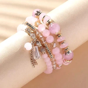 Stack Layering Beads Wrap Bohemian Bracelet W/ Charms Stretch Multi-Color Unisex - Picture 1 of 8
