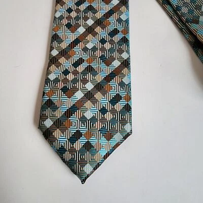 Haggar Tie Blue Brown Classic Necktie Geometric 3.5" x 60" Mens Necktie - Image 1 of 4