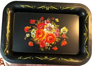 8 LITHOWARE TOLE Rose Trinket Trays Ensemble W/BOX~ Excellent Vintage Find! - Picture 1 of 3