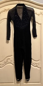 NWT 80s Rare TADASHI Black Bodycon Disco MESH Stud BACK Stirrup Jumpsuit XS - Picture 1 of 9