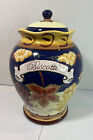 Vtg Nonnis Biscotti Jar Navy Blue With Fruit And Fall Leaves 3068 Collector