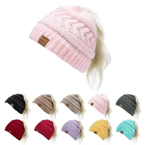 Gorros con cola de caballo para mujer Gorros de punto de invierno - Imagen 1 de 7