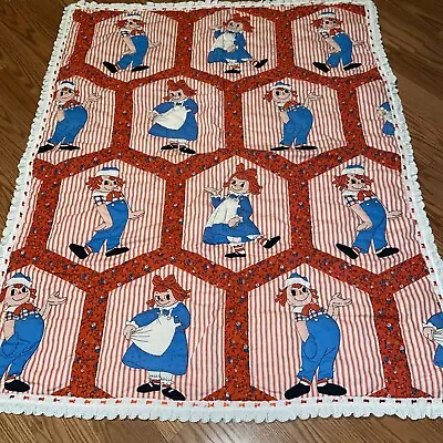 De Colección Raggedy Ann Andy Muñeca Oso de Peluche Bola Bebé Manta Edredón Tiro Borde Rojo  Foto 1 de 2