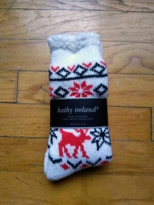 Kathy Ireland Luxury Fuzzy Knitted Slipper Socks Multicolor Fair Isle 4-10 NWT - Image 1 of 2