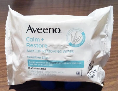 Aveeno Calm + Restaurar Toallitas Desmaquillantes Nutritivas, Piel Sensible, 25 Ct Foto 1 de 2