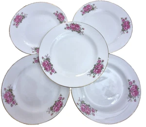 Pearl Made In China Side Plates x 5 Vintage Pink Roses 16.5cm - Picture 1 of 7