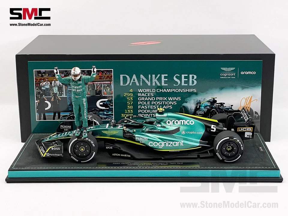 Aston Martin F1 AMR22 #5 Sebastian Vettel Abu Dhabi GP 2022 Spark 1:18 Figure - Image 1 of 4