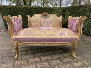 Sofa Settee Couch Louis XVI Vintage French Gilt Rose Velvet Damask 1960s - Picture 1 of 8