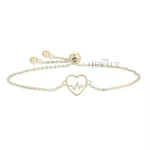 14K Solid Plain Gold Love Heartbeat Chain Bracelet -For Mother's Day GiftšJewel - Picture 1 of 4