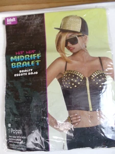 NUEVO HIP HOP MID DRIFF BRALET, NEGRO Y DORADO TALLA ADULTO ESTÁNDAR HASTA TALLA 8 DISFRAZ - Imagen 1 de 8