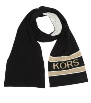 NUEVO CON ETIQUETAS $58 Michael Michael Kors Metálico MK Rayas Manguito Bufanda Negro/Dorado Foto 1 de 2