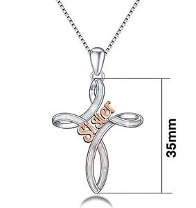 Mothers Day Gifts for Sister Opal Cross Jewelry 925 Sterling Silver White Opal C - Picture 1 of 12