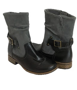 Earth Origins Damengröße 8M Avery schwarz Leder grau seitlicher Reißverschluss Schnalle Stiefel - Bild 1 von 9