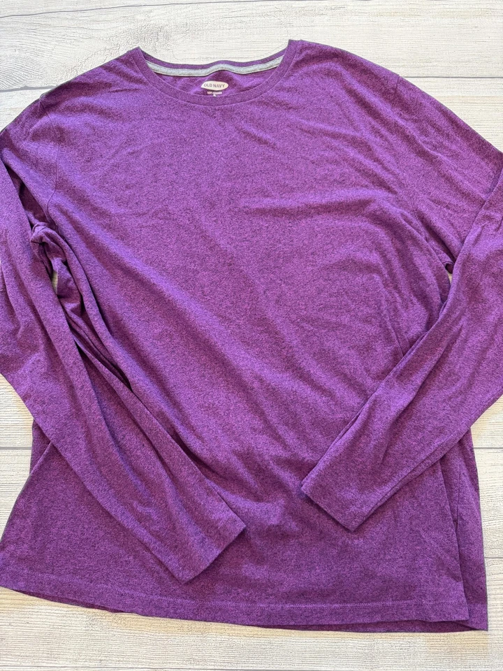 Camisa Antigua Azul Marino Para Hombres XL Púrpura Suave Lavada Manga Larga Cuello Redondo Brezo Camiseta Foto 1 de 4