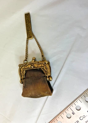 Bolso de malla vintage miniatura dorado/tono/cobre tono chateína monedero con clip Foto 1 de 4