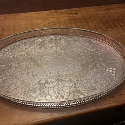 Vintage Viners Mid Century Alpha Silver Plated chased  Drinks Tray   - Image 1 of 3