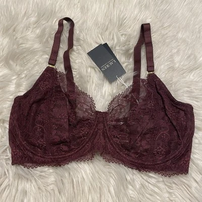 Sujetador Lauren Ralph Lauren 36DD Púrpura Encaje Sin Forro Cobertura Completa Transparente NUEVO Foto 1 de 4