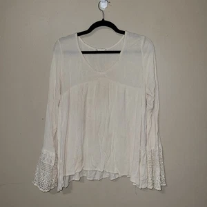 Altered State Tunic Blouse Flowy Wide Sleeves W/tassle Fringe Cream M/L READ - Picture 1 of 8
