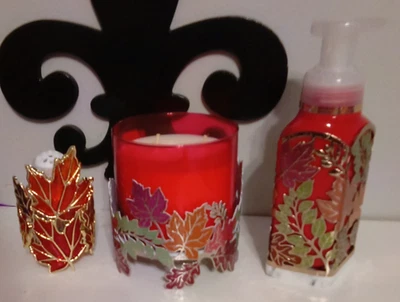 Bath & Body Works Leaves 3 wick candle, Soap Holder & wrap wallflower plugin - Image 1 of 4