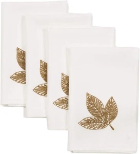 Autumn Leaves Napkin 20''x20'' White And Gold - Picture 1 of 4