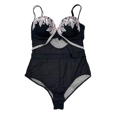 Nuevo con etiquetas Cosabella Lusso Negro Rosa Bordado L’amour Teddy Body Transparente, 34C Foto 1 de 4