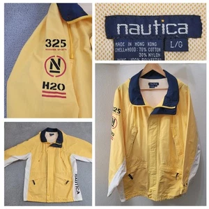 Vintage Nautica Hooded Jacket Men's Large Yellow Summer Sports 90s Hip Hop - Picture 1 of 21