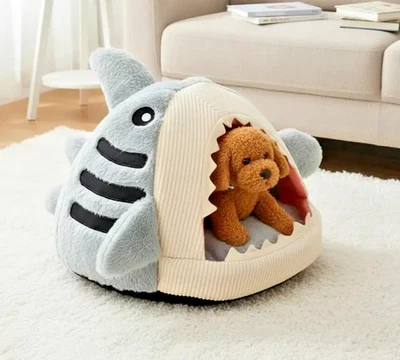 Shark Cat Kitten Small Dog Bed Igloo Fleece Bed Cozy Washable Warm House Cave - Image 1 of 4