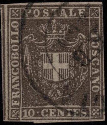 Tuscany Italy State 19 used 1860 10c deep brown Coat of Arms ZAYIX 031922S05 - Image 1 of 4