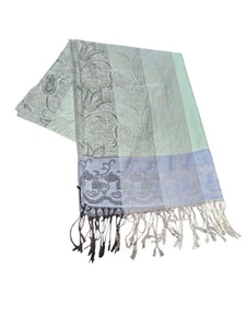 PASHMINA Scarf Wrap Shawl 100% CASHMERE  Blue Paisley Tassel 64x26in Perfect Con - Picture 1 of 2