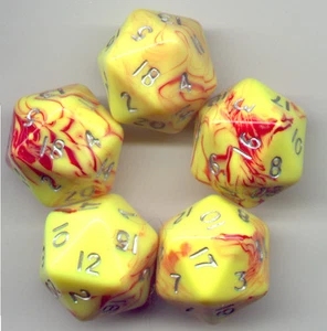 Juego de 5 dados RPG D20 - amarillo tóxico-rojo - Imagen 1 de 1