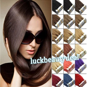 Invisible Tape in Remy Human Hair Extensions Skin Wefts Thick Hair Fashion Color - Picture 1 of 115