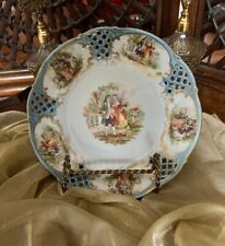 Shumann Dresden Hand Painted Love Story Reticulated Gold Rim Turquoise Plate Set