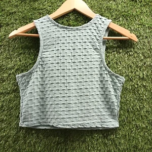 Vintage Mint bubble texture keyhole back sleeveless crop top UK 8 - Picture 1 of 2