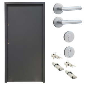B-Ware Nebeneingangstür #LE09 Alu-Stahl Tür mit Zarge ATU68 DIN Links 100x207 cm