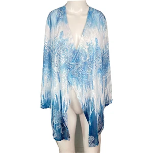 NWT Chicos Cardigan Womens Sz 0 Small White Blue Printed Lightweight Open Front - Picture 1 of 8