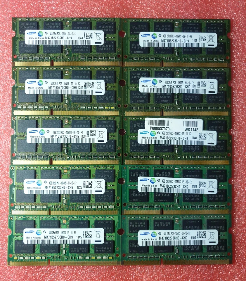 Samsung Job Lot 10x4GB DDR3 PC3-10600S 1333MHz SODIMM Laptop RAM Memory 204pin - Image 1 of 1