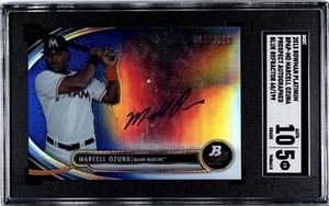 2013 Bowman Platinum Marcell Ozuna Prospect Auto Blue Refractor #BPAP-MO Marlins