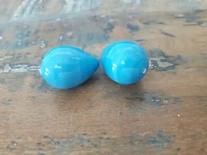 ♥Nr. E31-Zauberhafte alte Glasperlen Lampwork hellblau 2 St. 30x20 mm ♥ - Bild 1 von 2