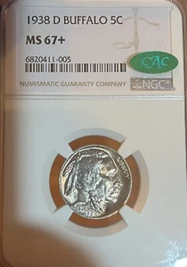 1938-D NGC & CAC MS67+ Buffalo Nickel - Picture 1 of 6
