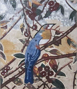 Mosaico de mármol arte colgante de pared naturaleza jardín pájaro azul - Imagen 1 de 1