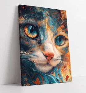 COOL MULTI COLOUR CAT HOME BEDROOM DECOR CANVAS WALL ART PICTURE PRINT - Picture 1 of 2