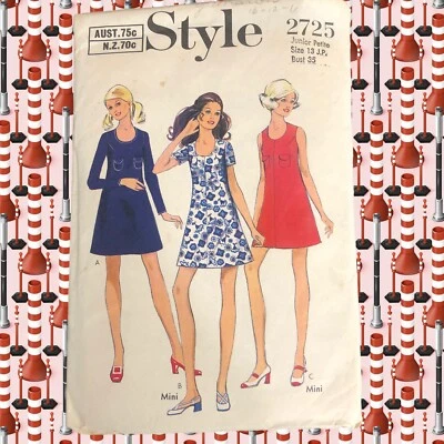 Sewing Pattern Dressmaking Vintage Style 2725 1970 Girl's Size 13 Junior Dress - Image 1 of 4