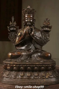 9.8" Old Tibet Pure Bronze Gilt Buddhism Wenshu Manjushri Bodhisattva Statue - Picture 1 of 9
