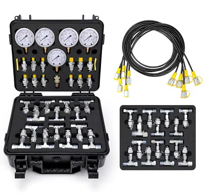 Hydraulic Pressure Test Kit 5 Gauges 13 Couplings 14 Tee Connectors 5 Test Hoses - Image 1 of 4