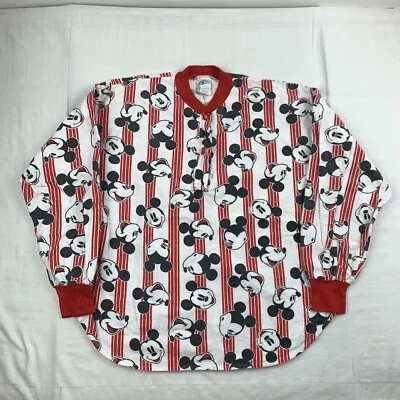 Vintage Mickey Mouse Sleep Shirt Adult Medium Striped Pullover Button Up Disney - Image 1 of 4