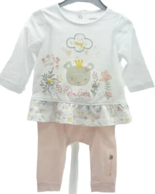 Orchestra ensemble 2 pièces haut et legging blanc rose ours bébé 1 mois - Photo 1/2