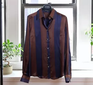 Dolce & Gabbana Vintage Striped 100% Silk Blue/Chestnut Shirt Top (Size IT42) - Picture 1 of 6