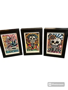 3 Sugar Skull Framed Art Pieces La Reyna, Bonita, Tlachiquero Decor Mexico - Picture 1 of 13